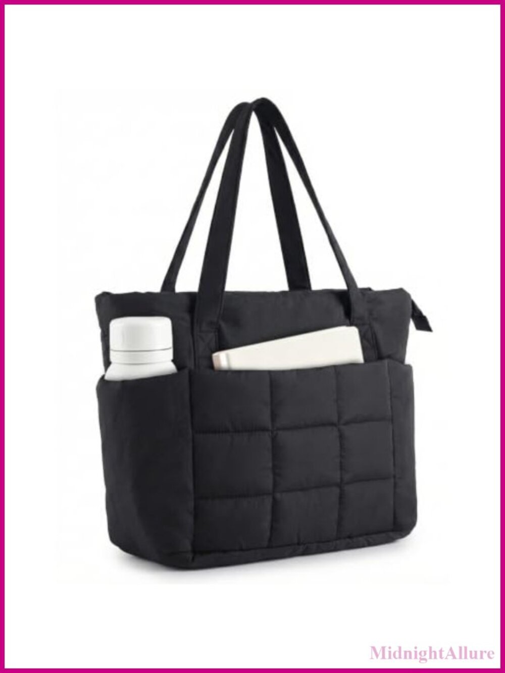 Quilted Puffer Tote Bag for Women with 15.6-Inch Laptop Compartment